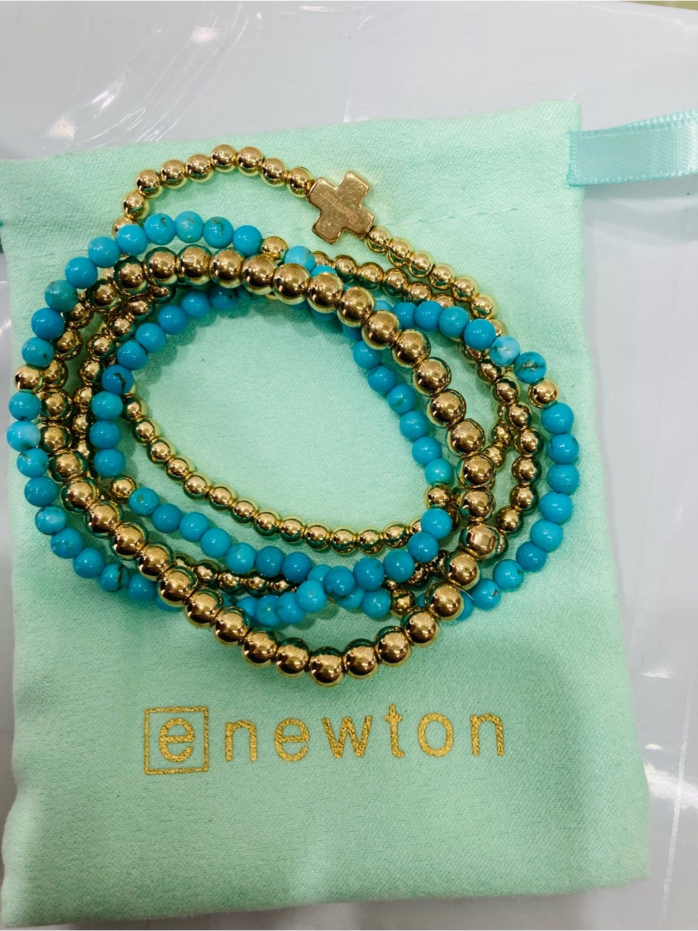 Enewton Turquoise and Gold Multi-Strand Beaded Wrap Bracelet